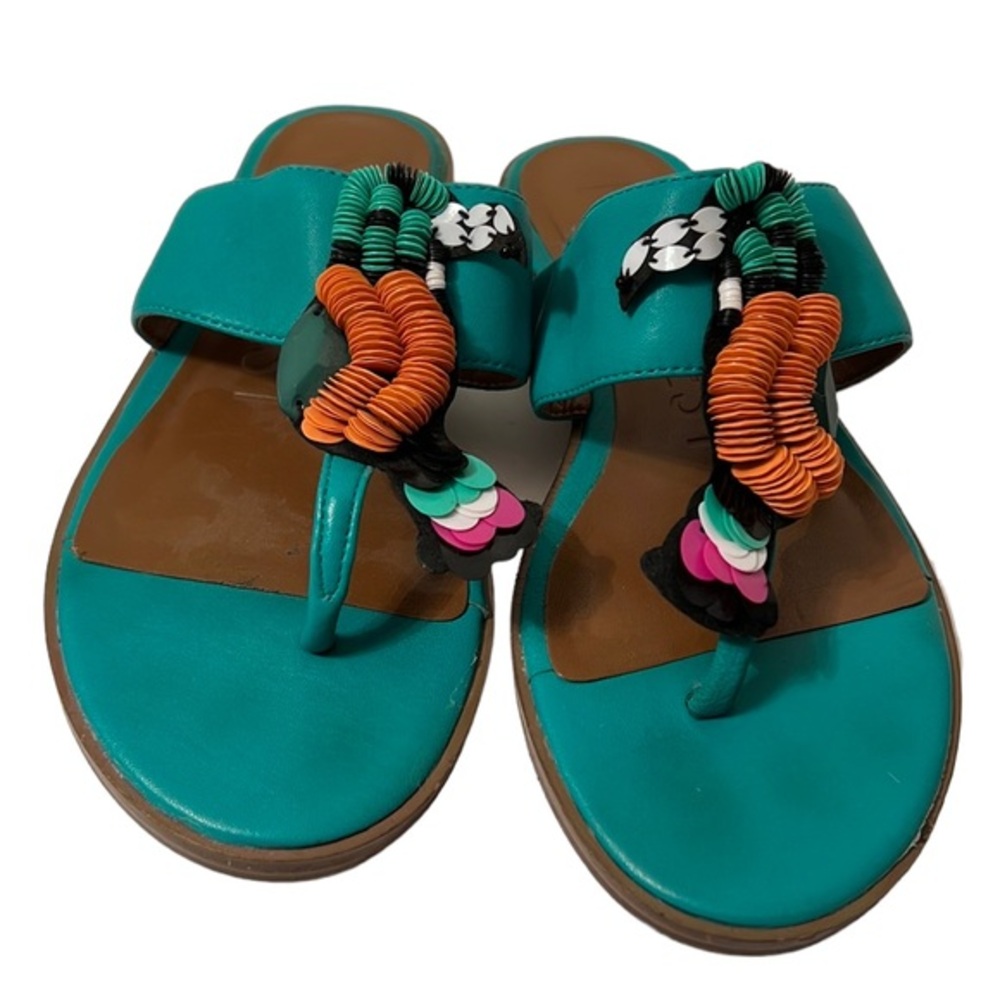 Nine West Beaded Bird Leather Tropical Sandals Size 6.5 M